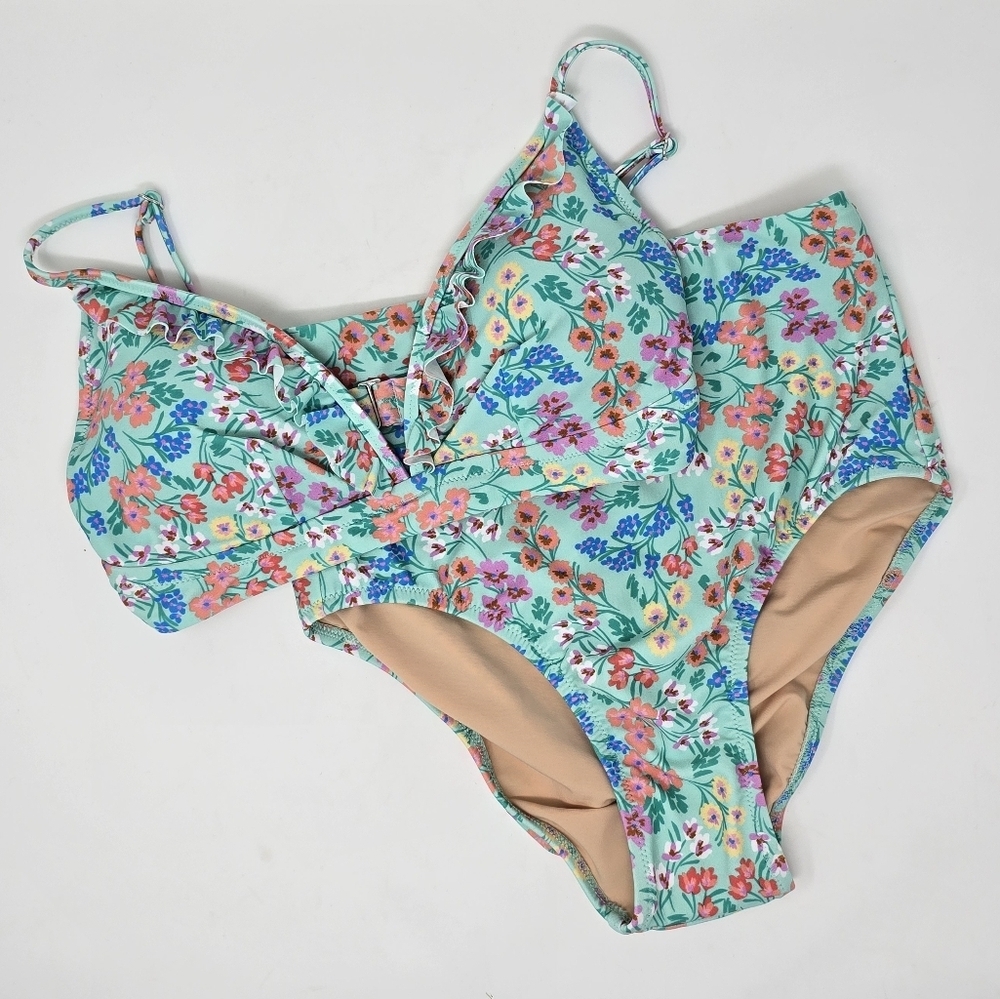 J.Crew Factory High Waist Bikini Bottom & French Ruffle Bikini Top XS/S NWT New